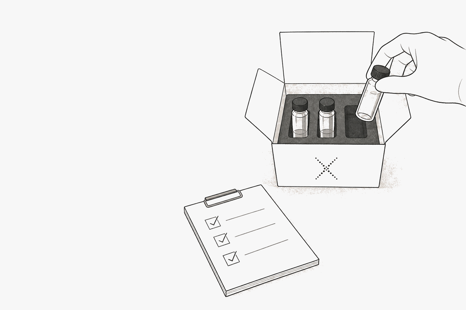 Illustration of research vials being packed into a kit