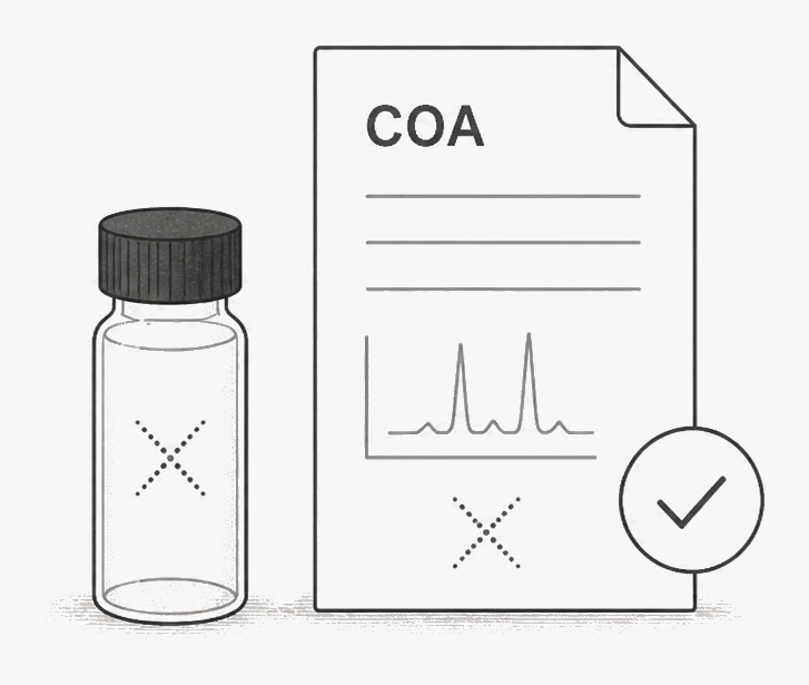 Illustration of a research vial and certificate of analysis