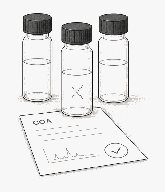 Research vials with a certificate of analysis