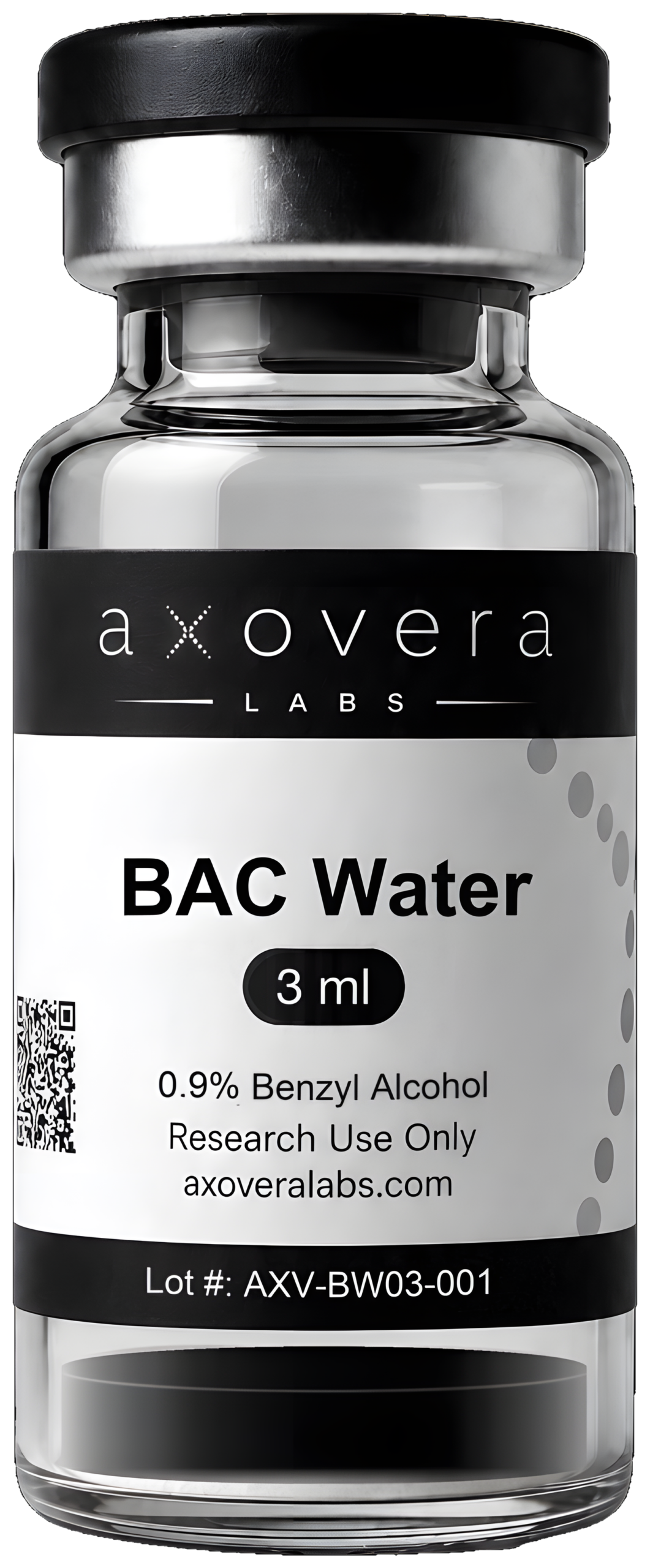 VERA Bacteriostatic Water 3 ml research vial, Axovera Labs. Research use only.