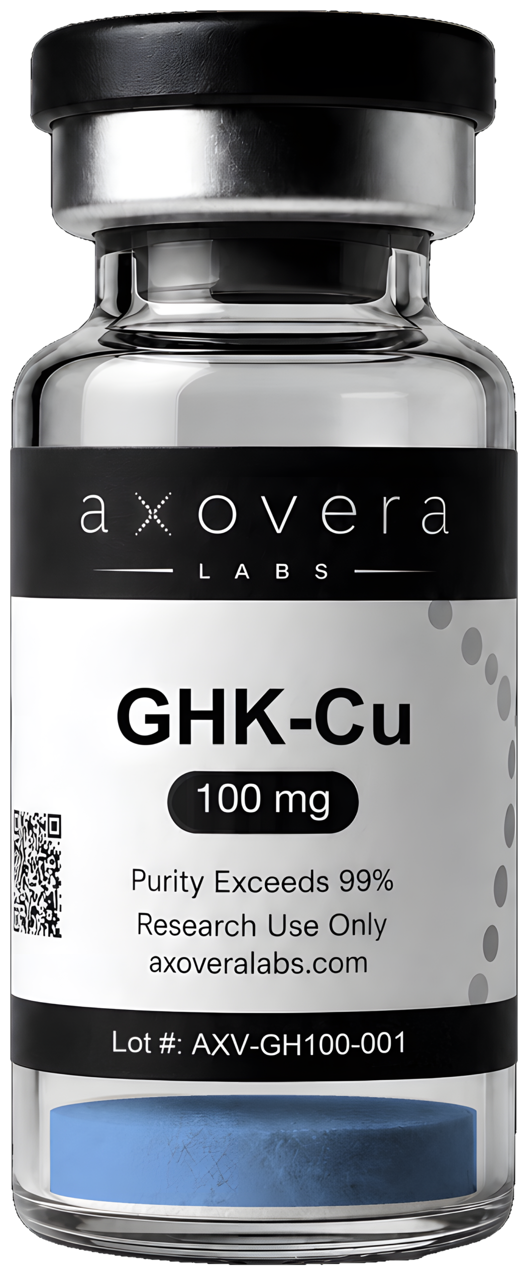 GHK-Cu 100 mg research vial, Axovera Labs. Research use only.