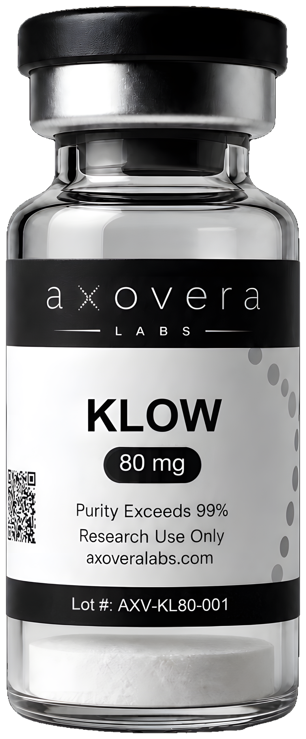 KLOW 80 mg research vial, Axovera Labs. Research use only.