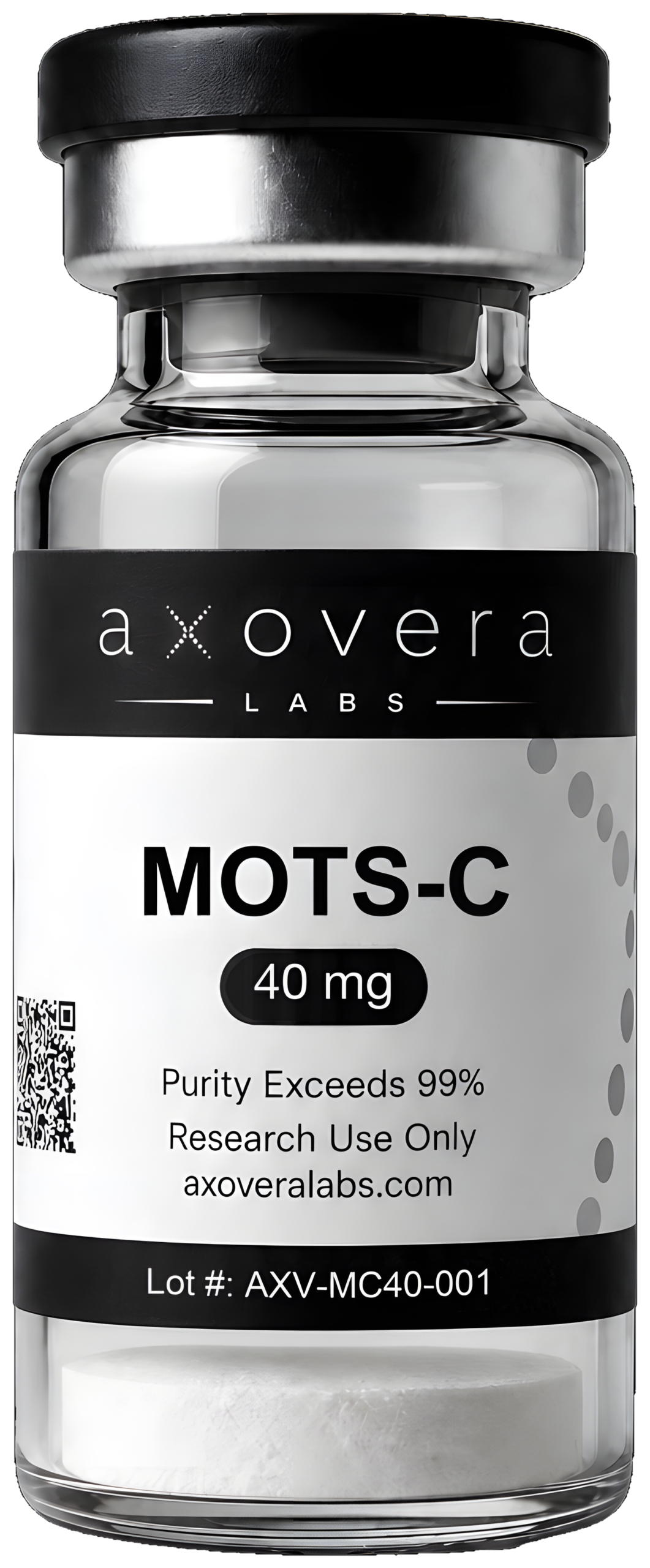 MOTS-C 40 mg research vial, Axovera Labs. Research use only.