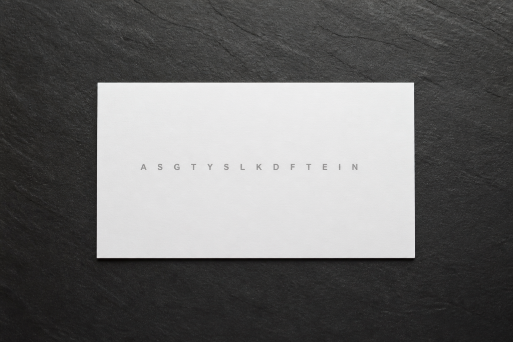 Printed peptide sequence card on charcoal slate, laboratory stationery still life