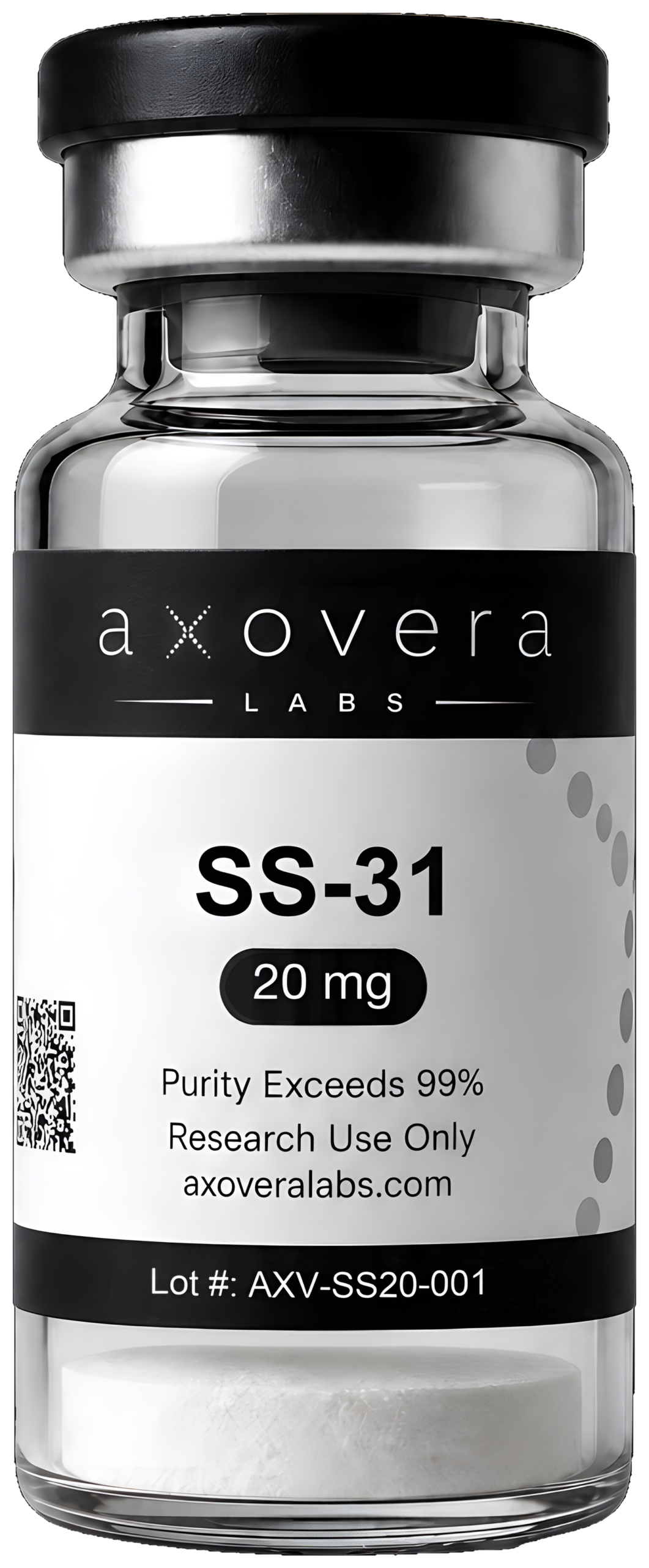 SS-31 research vial, Axovera Labs. Research use only.